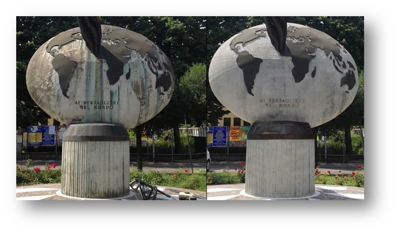 Nettoyage monument globe avant après